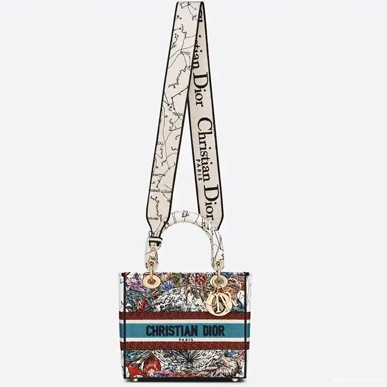 Cheap D-lite Medium White Bag Lady Motif Constellation Canvas 0604 Luxury